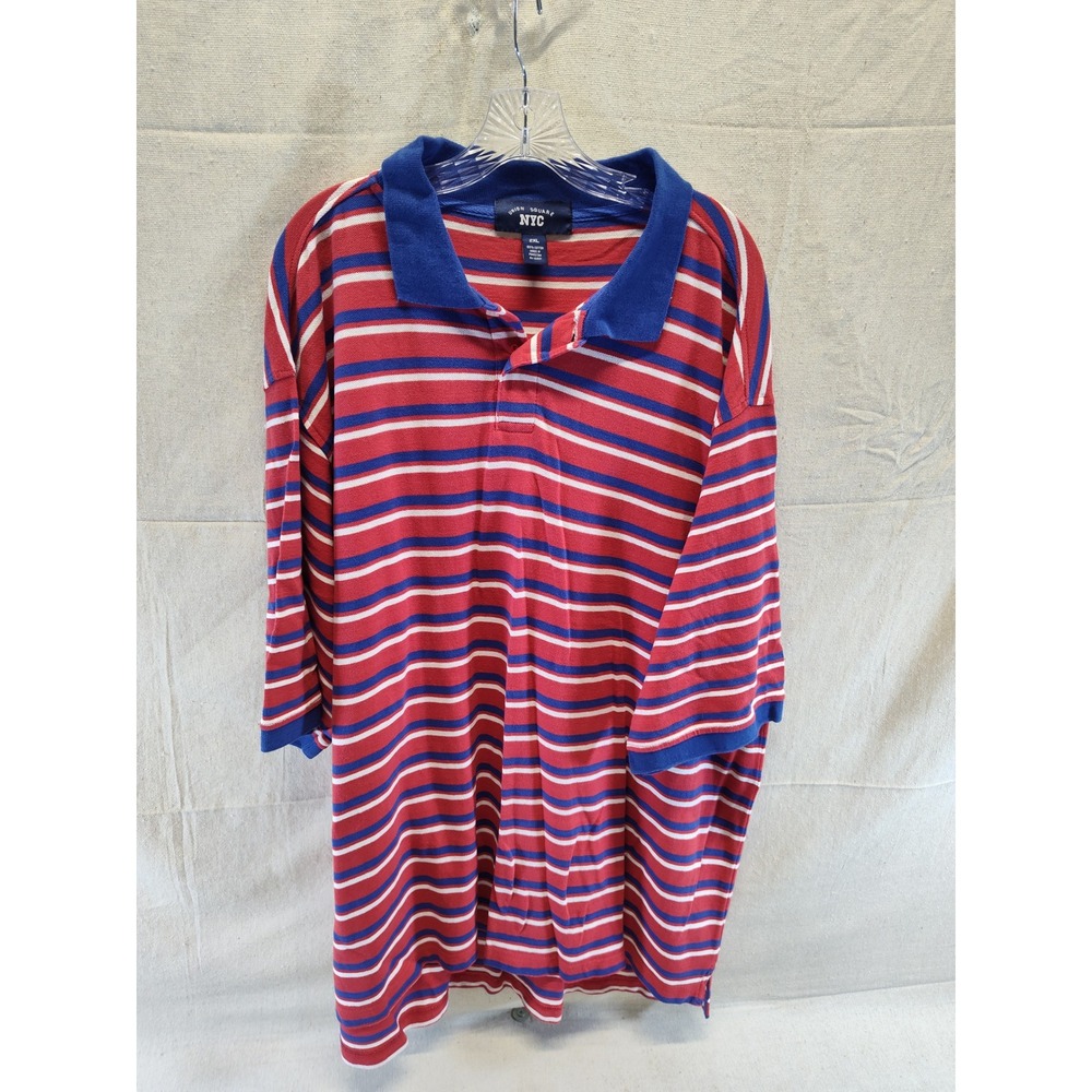 Union Square NYC Mens 2XL Red Blue Striped Cotton Pique Short Sleeve‎ Polo Shirt
